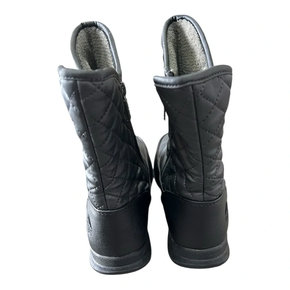 Totes Waterproof Insulated Quilted Black Grey‎ Zip Up Boot Sz 8